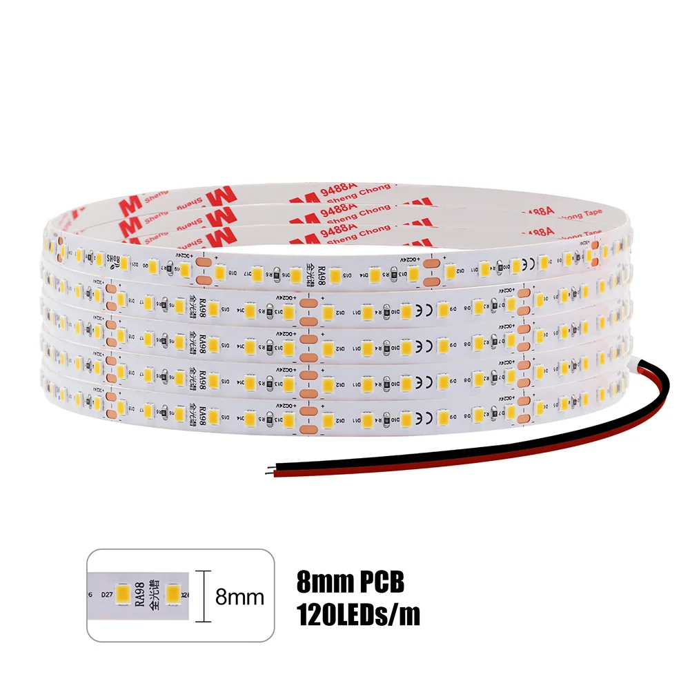 NONE 5mm 8mm LED-Streifenlicht RA98 10mm PCB 2700K 3000K 3500K 4000K 5000K 6000K 5m 10m 24V 2835 120 240 LEDs Flexible Bandbeleuchtung 3