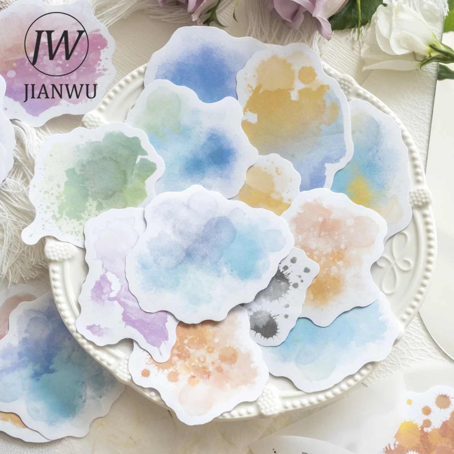 JIANWU Flowing Colors Series Vintage Watercolor Smudge Material Collage Sticker Creative DIY Journal Scrapbooking Stationery