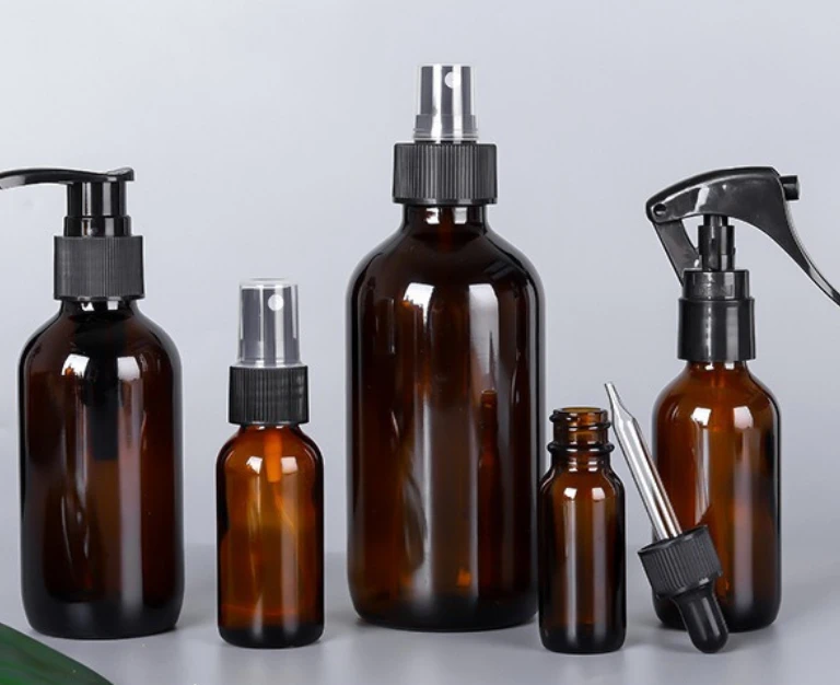 Amber Glass Spray Bottles for Essential Oils, 30/60/120ml Empty Small Fine Mist Spray Bottle 2 Pack