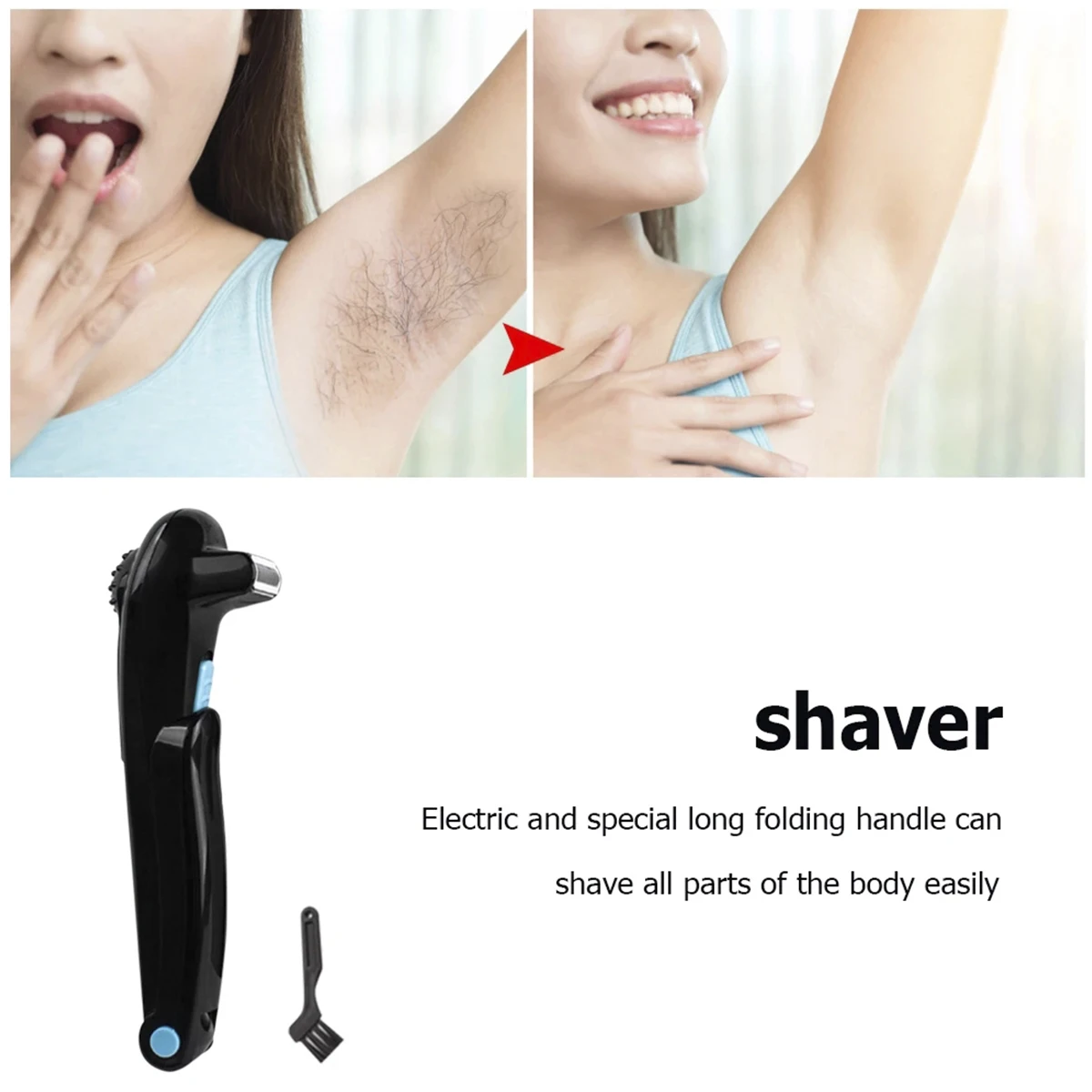 Electric Back Hair Shaver Detachable Men Hair Trimmer With Foldable Long Handle Pain-Free Hair Razor for Body Leg Hair Removal