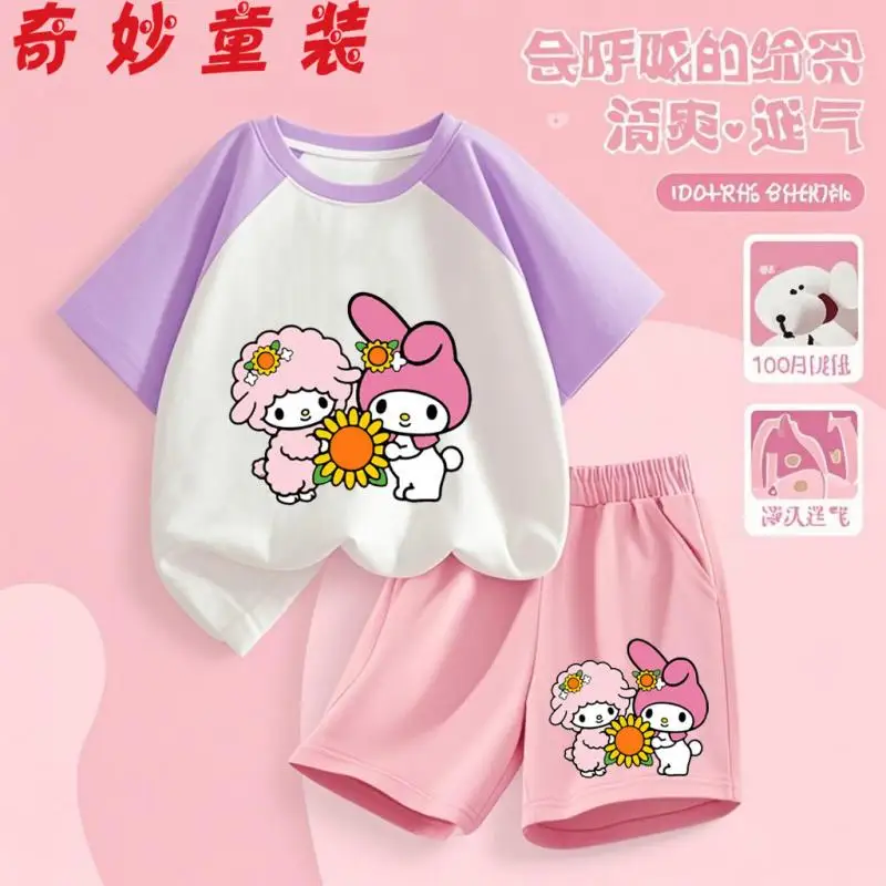 

Sanrio Kawaii Детские 2 шт. Kuromi Хлопковые шорты с короткими рукавами для девочек, летние новые стильные модные шорты My Melody с героями мультфильмов, ГОРЯЧИЙ праздничный подарок