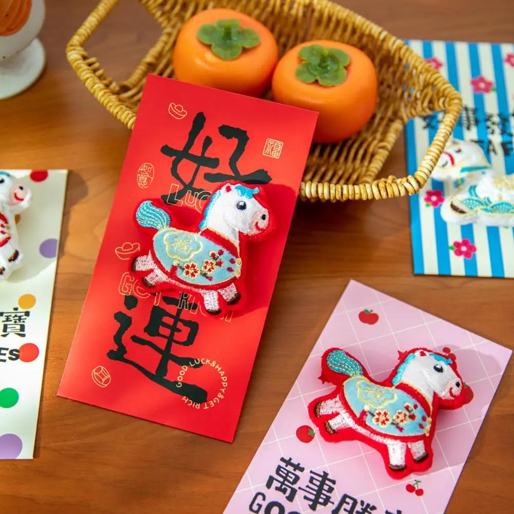 New Year Envelope Cartoon Horse Packet Envelope Bag with Cartoon Horse Design Auspicious New Year Pouch Featuring 3d Embroidery
