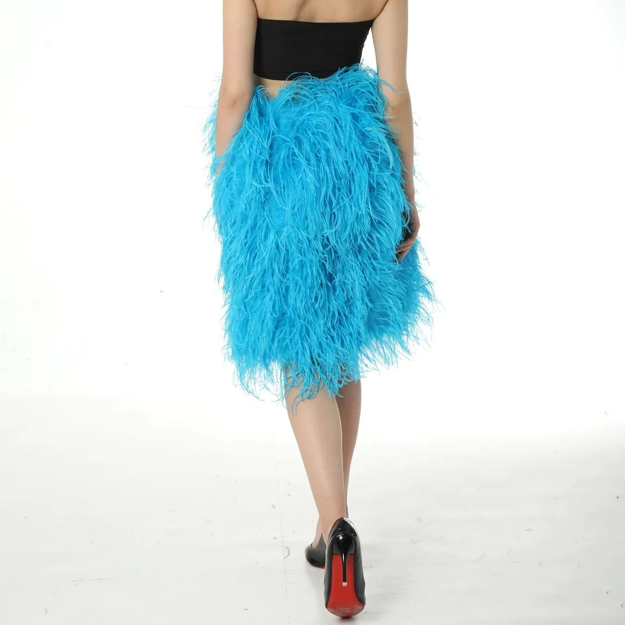 Real Ostrich Fur Feather Long Skirt Furry Fluffy Fashion Casual Sexy Luxurious Party Concert Luxury orang pink Dress 22A0629