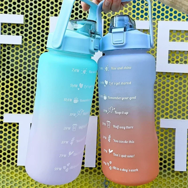 2 Liter Large Capacity Sports Water Bottle Leak Proof Colorful Plastic Cup Drinking Outdoor Travel Portable Gym Fitness Jugs