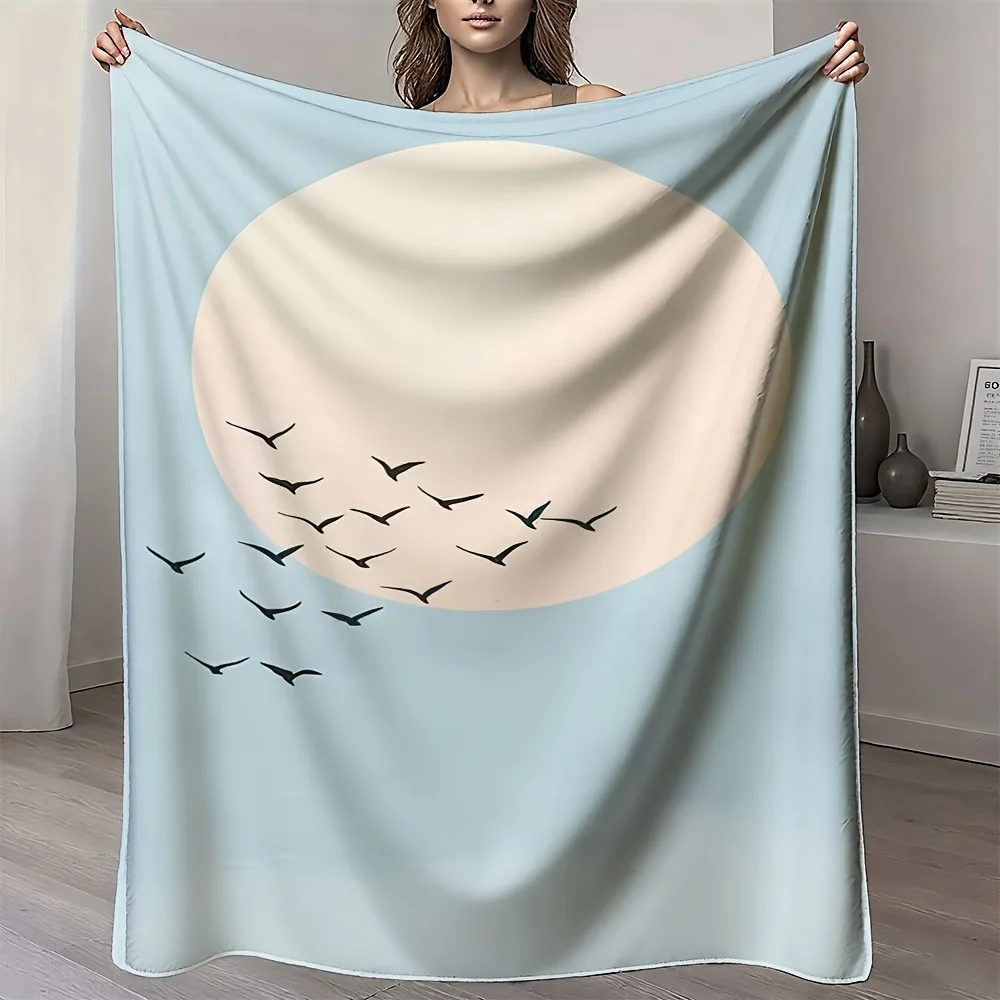

Minimalist Sky Blue Moon & Birds Throw Blanket - Serene Pattern Cozy Sofa Bed Cover for Modern Home Decor