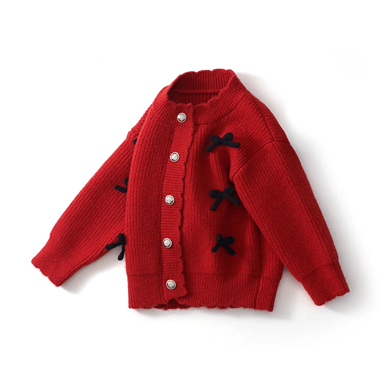 2pcs Autumn Kids Girl Clothes Newest Red Knitted Sweater Cardigan Coat Butterfly Girls Princess Dress+Pleated Skirt Girl Costume