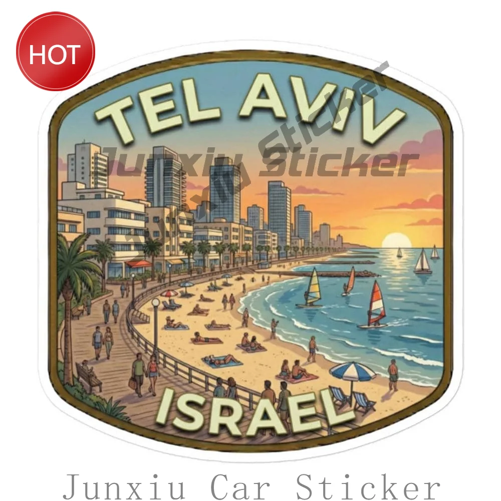 Tel Aviv Israel Skyline Mediterranean Beach Vintage PVC Sticker For Car Door And Laptop Heritage Theme Decoration Decal