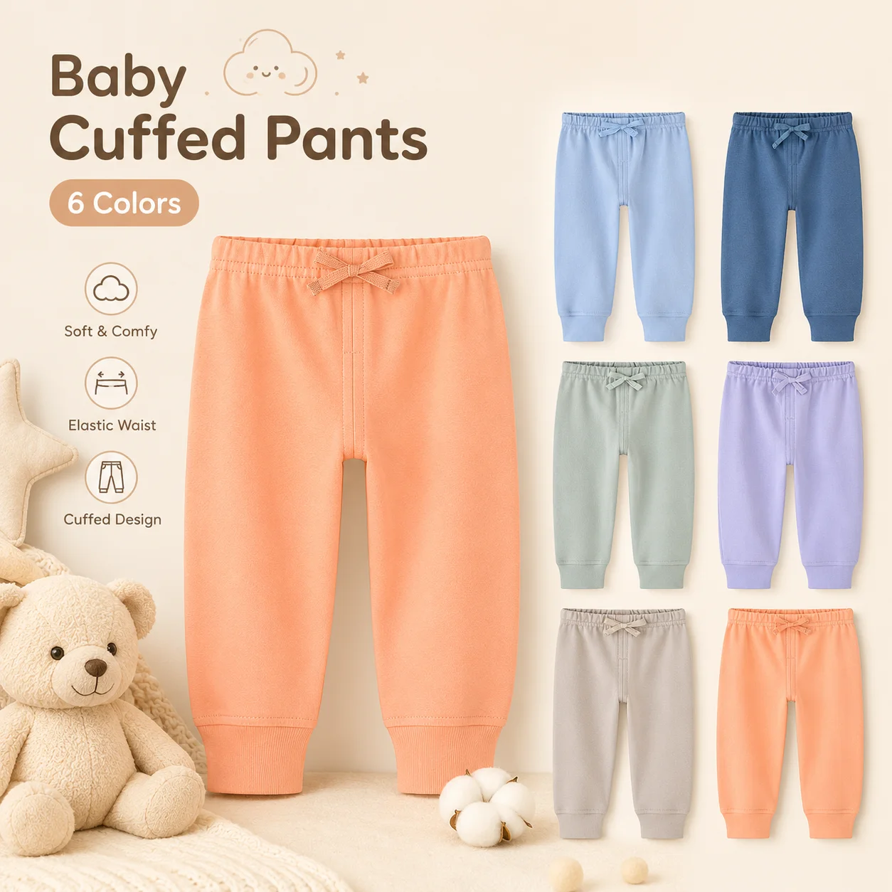 Babyhosen aus Baumwolle, Jogginghosen, weiche Hosen mit Bündchen, elastische Taille, Kleinkind-Jogginghosen, einfarbig, Kleidung für Kleinkinder, Jungen und Mädchen