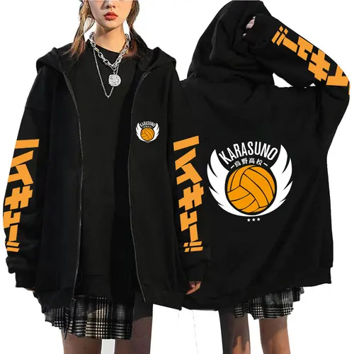 Imagen 2 del producto Karasuno High School Haikyuu voleibol Junior patrón estampado hombres mujeres Casual polar cremallera Sudadera con capucha moda tendencia sudadera
