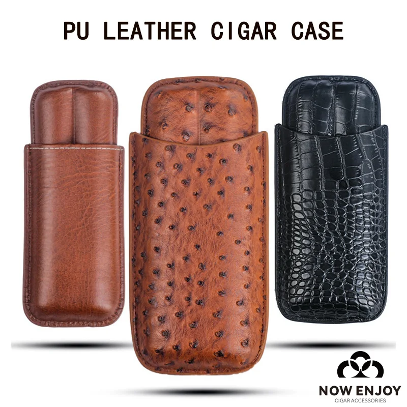 

NOW ENJOY PU Leather Travel Case Cigar Humidor For 2pcs Cigar Brown/Black Luxury Cigar Accessories Gift for Men