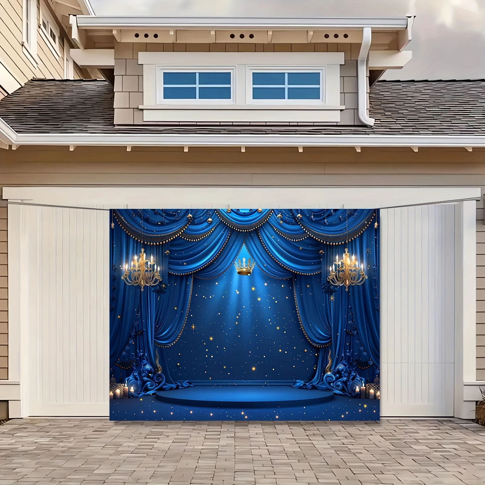 Versatile polyester banner in royal blue and metallic accent of the Little Prince King Crown photography background