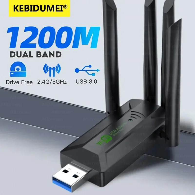 와이파이 USB 3.0 1200Mbps 어댑터, 듀얼 밴드 와이파이 동글, 무선 리시버 4 안테나 네트워크 카드, 윈도우 10/11 용 802.11AX, 2.4G, 5GHz