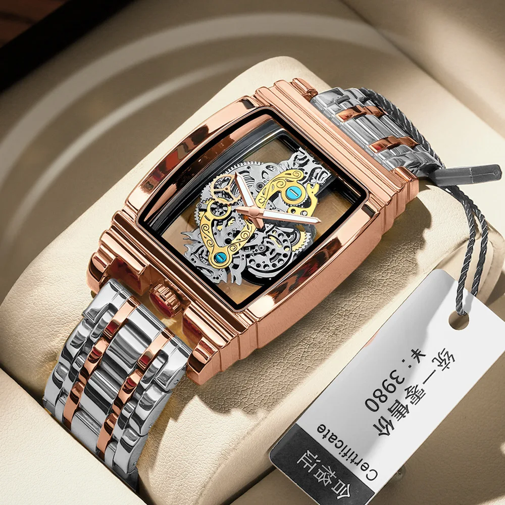 

Personality Tonneau Hot Selling 3D Creative Decorative Dial Quartz Watches Men Imitation Mechanical Watch Skeleton Watch Clock
