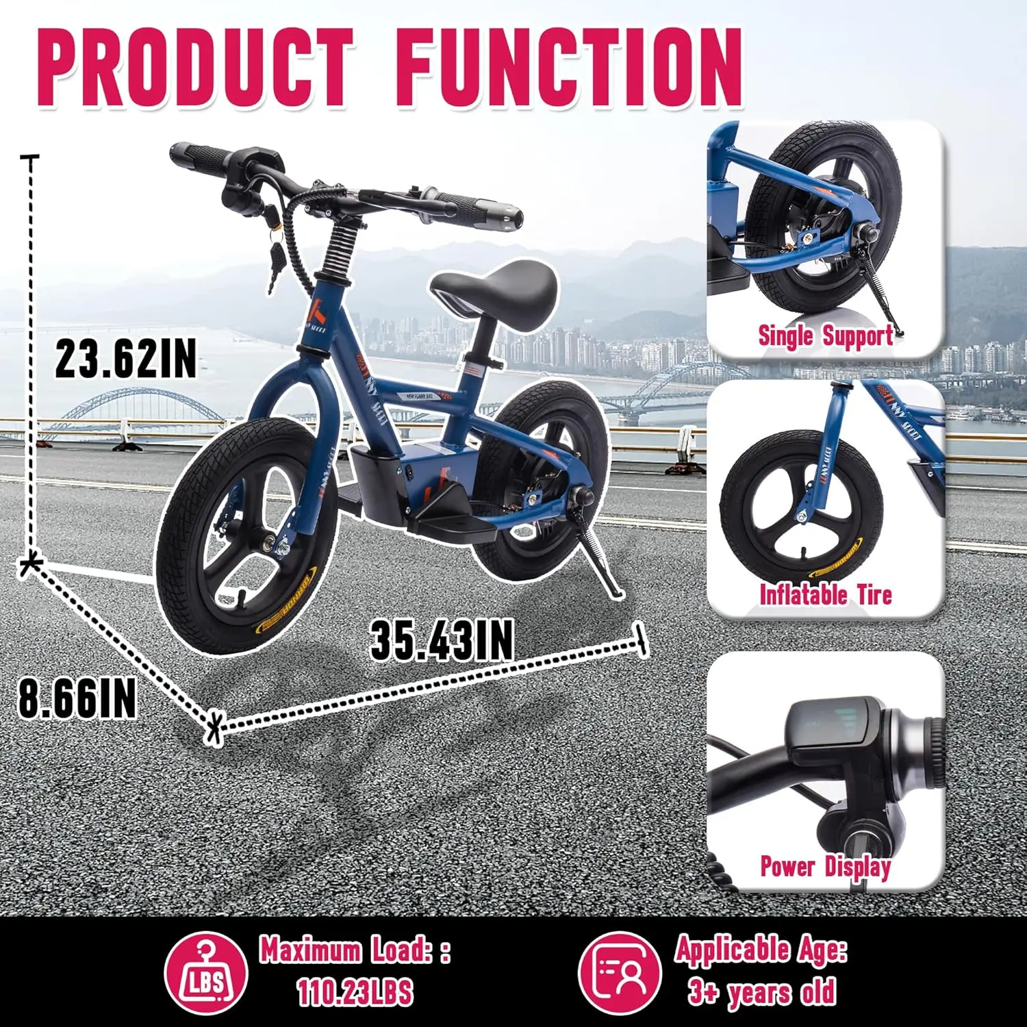 دراجة ترابية كهربائية للأطفال 24 فولت، دراجة نارية كهربائية خفيفة الوزن بقدرة 150 وات مع مقعد PU قابل للتعديل، شاشة عرض طاقة، مفتاح S