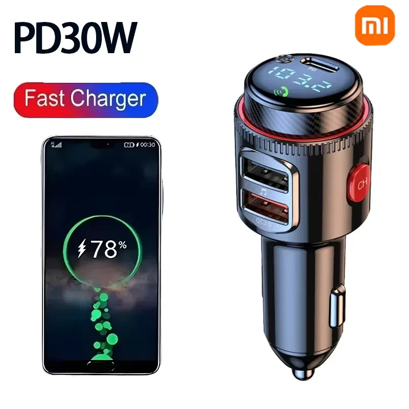 2025 nuevo PD30W + QC 3,0 Bluetooth 5,4 reproductor MP3 para coche transmisor FM inalámbrico manos libres U reproducción de disco USB adaptador de carga rápida para coche