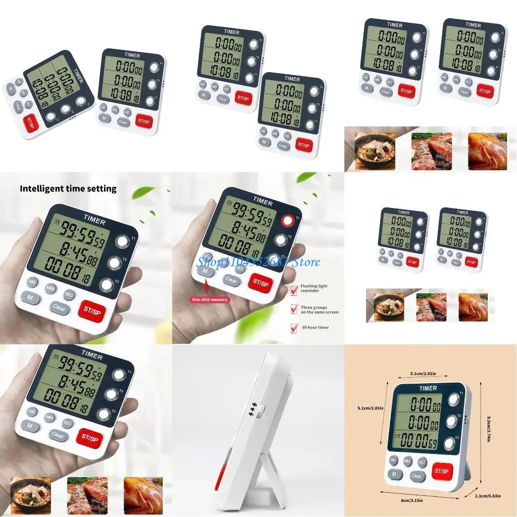 

Y6GD Multifuction Timer ABS Casing 3 Channel Timer Small for Kitchen Lab & Sports Use