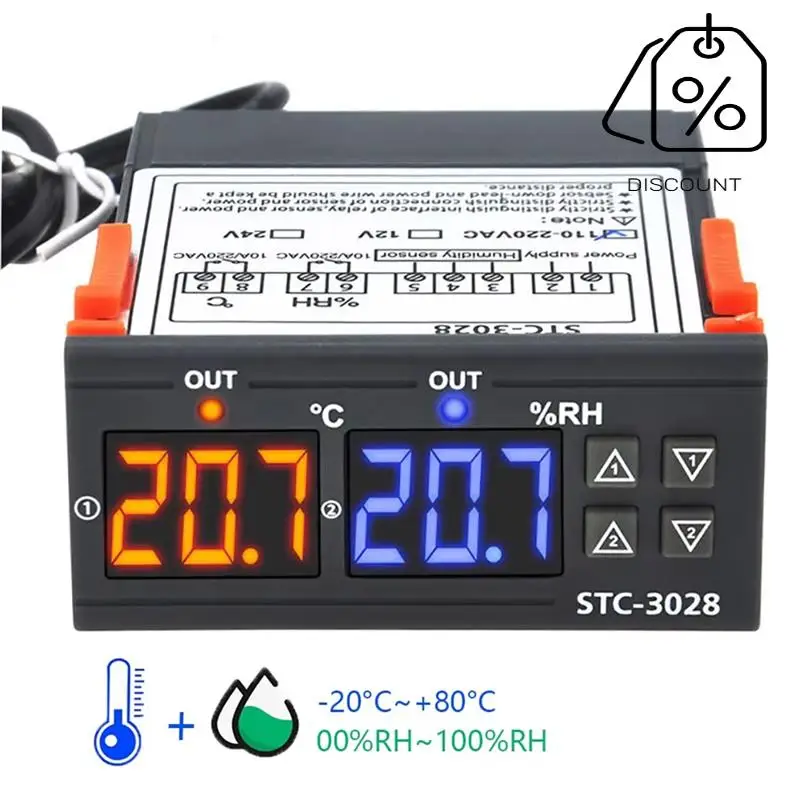 ABMF-STC-3028 Цифровой термостат Термометр Гигрометр Контроллер температуры и влажности Регулятор 12 В