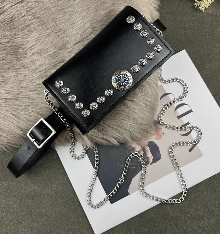 Silver Black MIni Waist Packs Women PU Leather Waist Belts With Phone Bag Street Wallet Purse Phone handbag Small Shoulder Bags