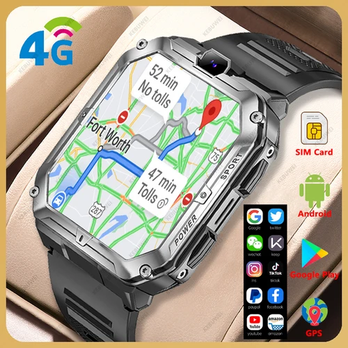 남녀공용 스마트 워치, 4G SIM 카드 스마트 워치, 듀얼 카메라, GPS, 와이파이, NFC 통화, 구글 플레이, IP67, 안드로이드 8.1, 블루투스, 1.96 인치 