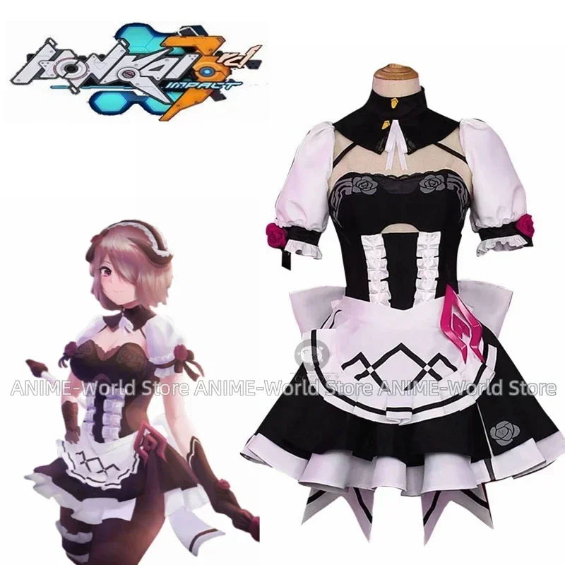 

Honkai Impact 3 Rita Rossweisse Cosplay Costume Apron Dress Valkyria Black Rose Maid Dress Female Halloween Costumes for Girls