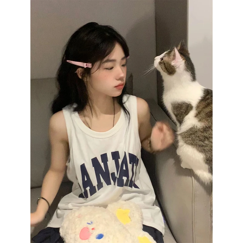 

Спортивный жилет из чистого хлопка с бретельками, женский летний дизайн, свободный подвесной топ, модная повседневная майка