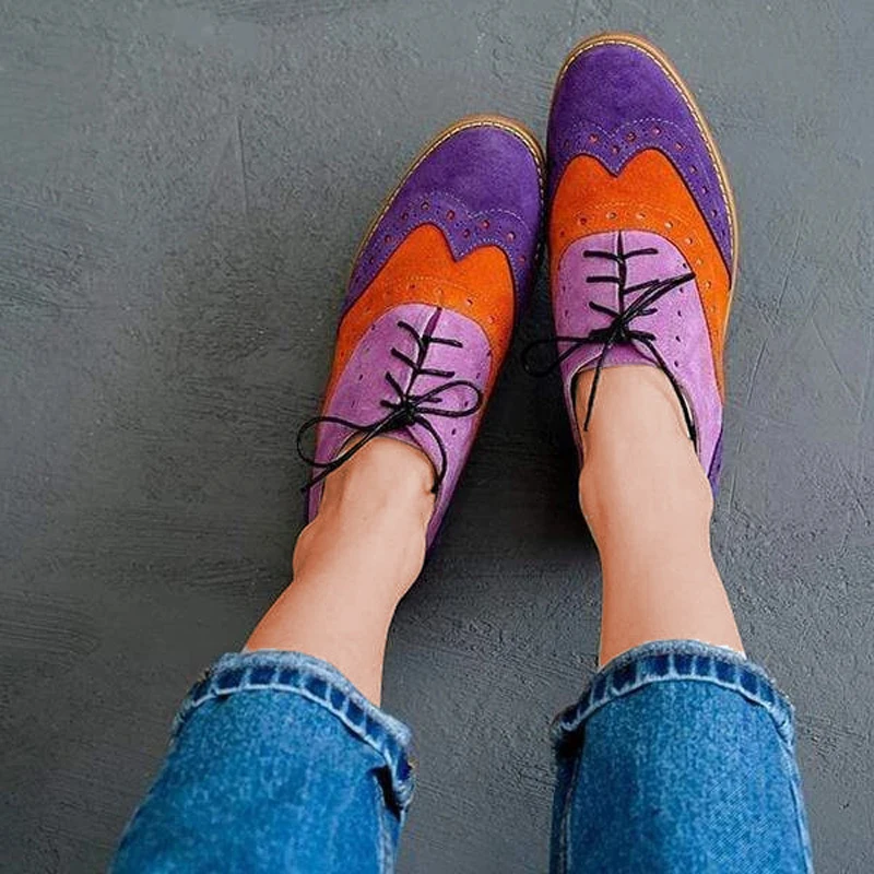 Vintage Lace Up Oxford Shoes Loafers For Women Sneakers Female Oxfords Fashion Mixed Colors Flats Single Shoes Woman Spring 2024