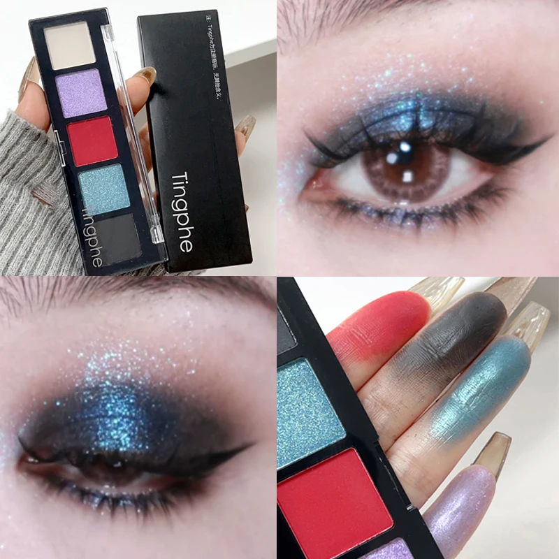 5 Colors Smoke Grey Eyeshadow Palette Lasting Pearlescent Matte Grey Blue Eye Shadow Palette Glitter Eye Pigment Korean Makeup