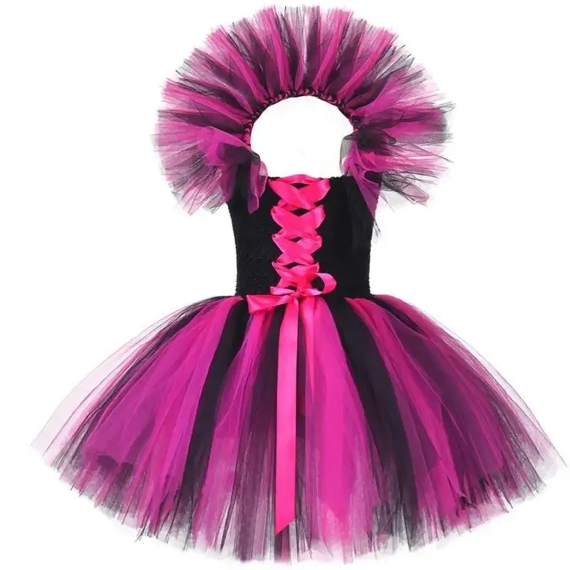 Girls' Black & Pink Witch Tutu Dress,  Kids Performance Clothing for Halloween & Carnival Parties,  Exquisite Stage Outfit