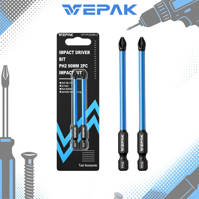 

VEPAK S2 Steel Anti-Slip Impact Driver Bit PH2 90mm Power Tool Accessories VP1PH2090