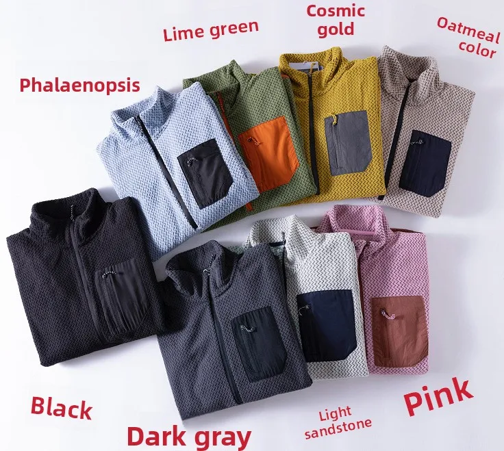 T-Shirt für Felsklettern, Wandern, Camping, Angeln, Outdoor-Bergsteigen, Reisen, Ausflüge, Sport Wellenmuster-Hoodie mit Halbem Reißverschluss – Detail 2