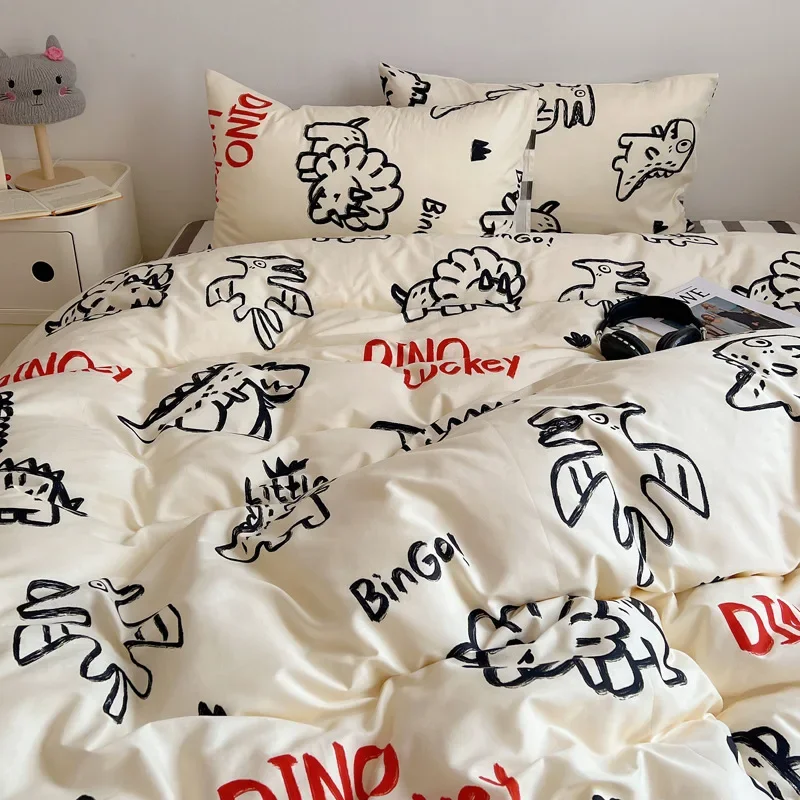 celebrity pure cotton bed four-piece set cotton girl powder dormitory bedding three-piece set student ins wind