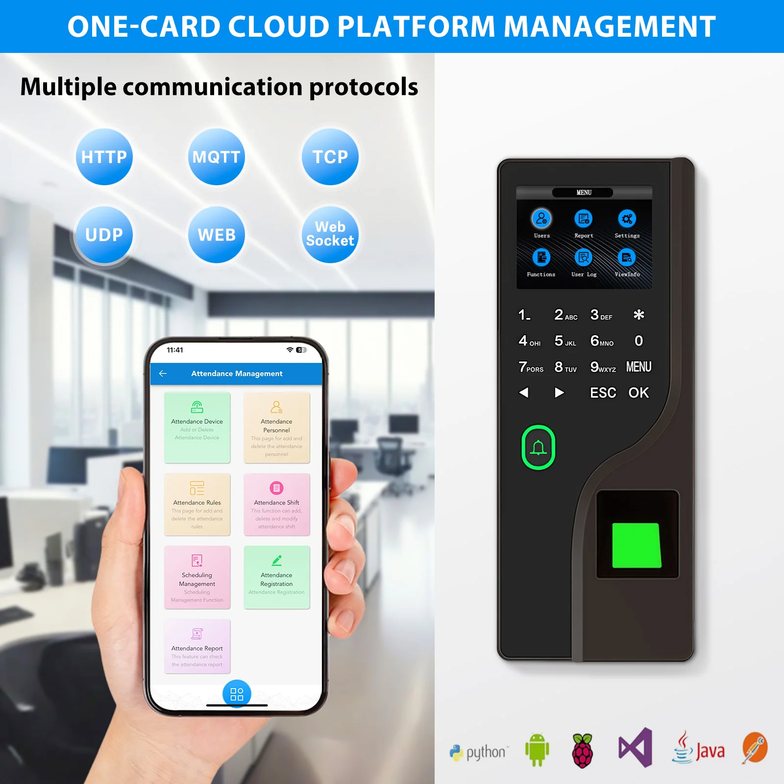2.4 Fingerprint Attendance Software APP Cloud Password RFID Access Control Fingerprint Scanner Employee Fingerprint Attendance