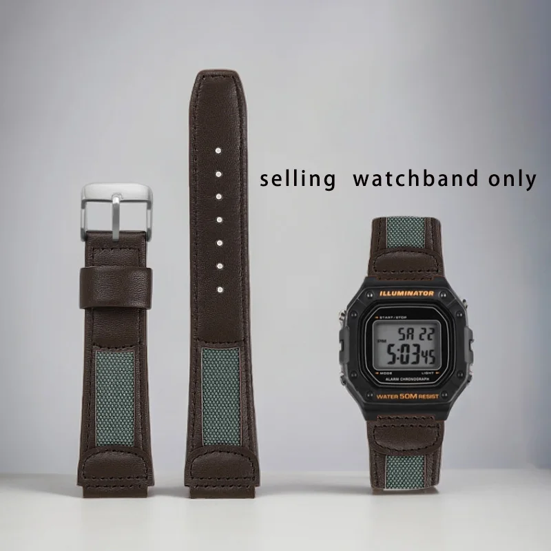 

Cowhide wristband for Casio small square W-218H W-216 F-108 AE-1200 retro cowhide watch strap sports waterproof bracelet