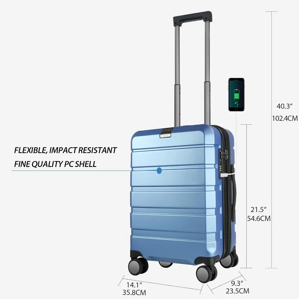 Expandable Hardside Spinner Luggage with Built-in TSA Lock, Durable Rolling Suitcase, USB Port, Carry-On Size for Travel