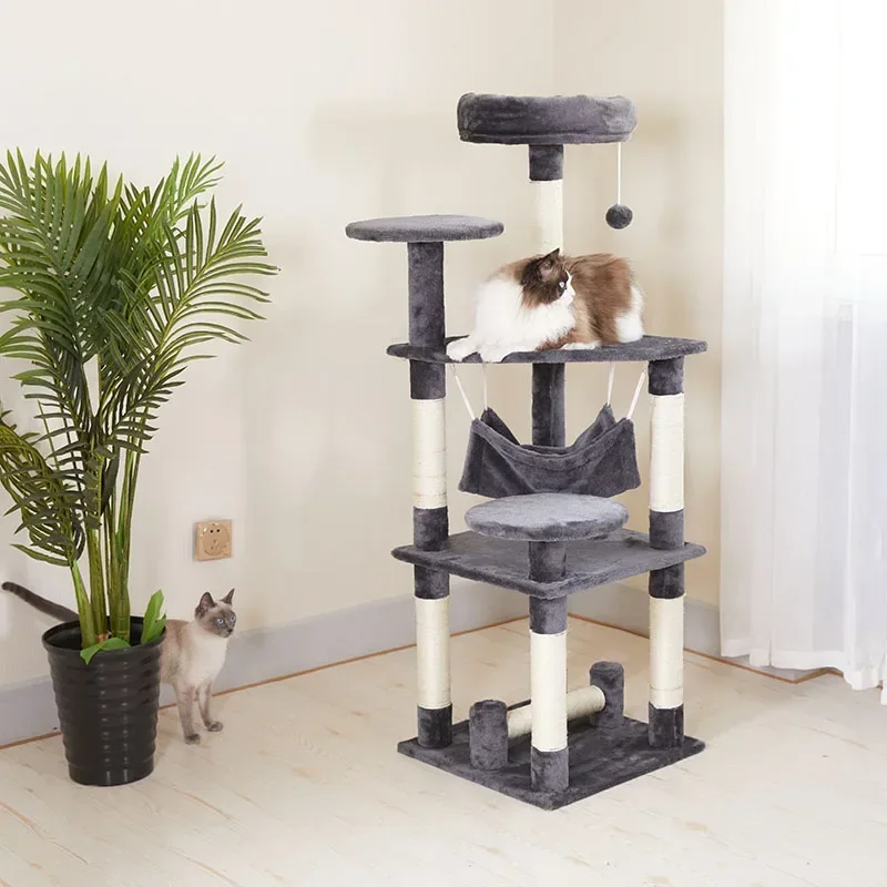 Pet furniture lounge cheap luxury modern natural sisal large climbing frame scraper cat tree xxl wooden cat tree house tower