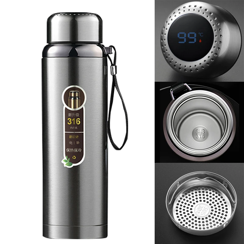 

600-1500ML Large Capacity Thermos Bottle 316 Stainless Steel Smart Touch Display Temperature Vacuum Flask Portable Thermal Mug