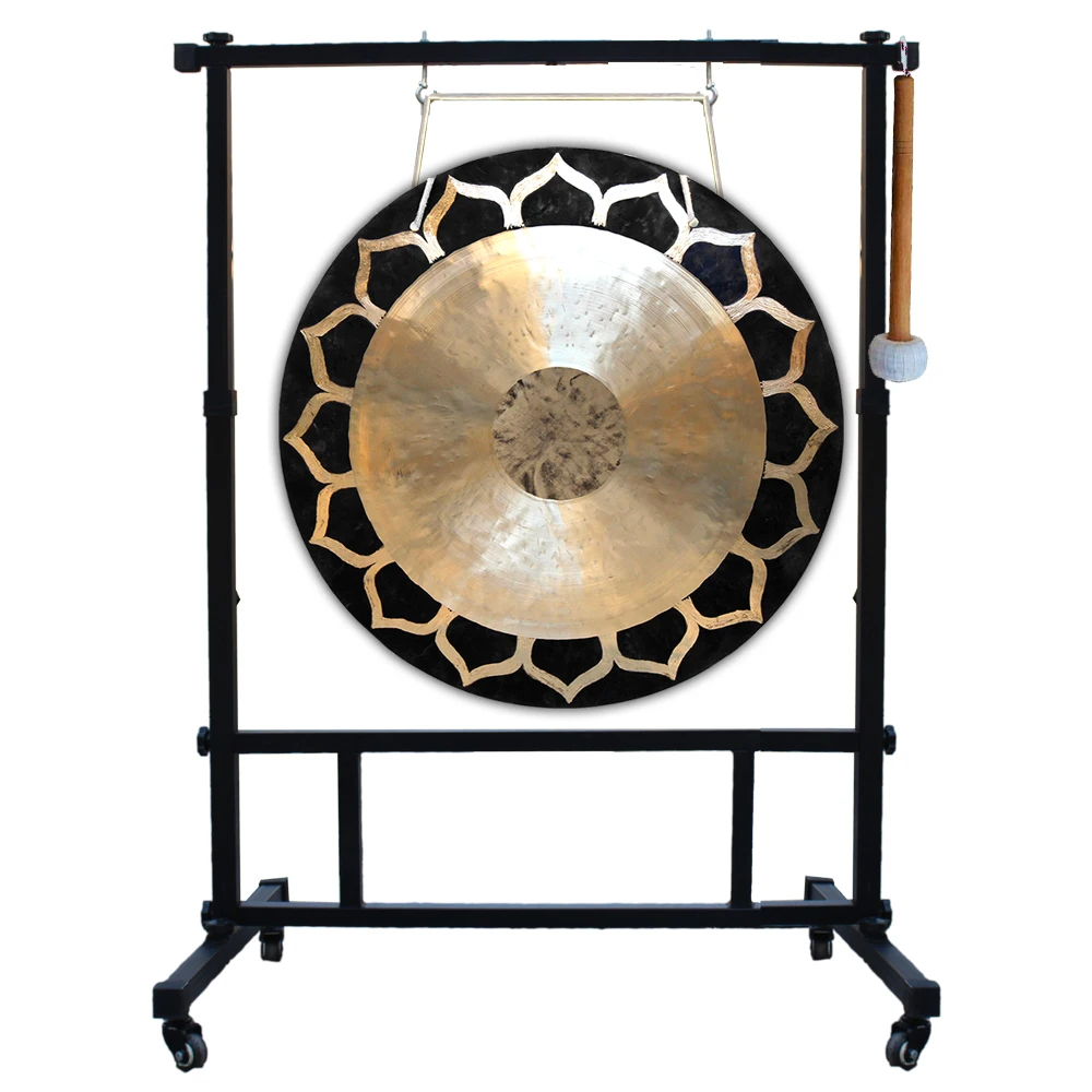 Arborea Sound Healing Gongs, Adjustable Square Steel Stand with Wheels and Free Wood Mallet, Bronze Lotus Wind, 18 