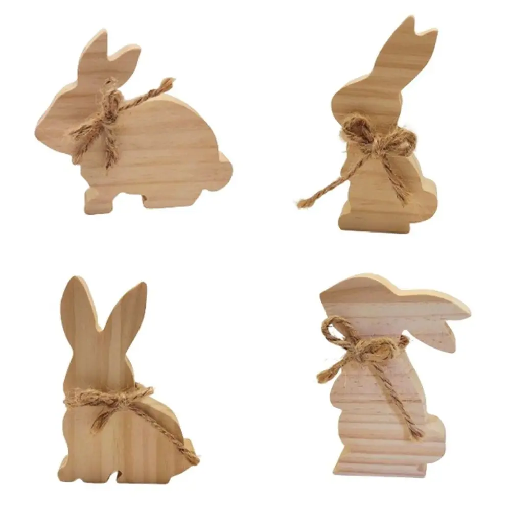 

4pcs/set Cute Easter Crafts Ornaments Wooden Nordic Style Tabletop Decoration Small Rabbit Smooth Bunnies Shape Signs Wedding