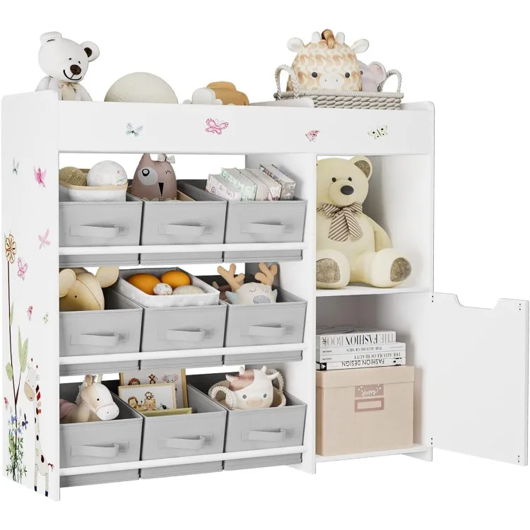 

Toy Storage Organizer with Bookcase, Children's Toy Shelf with 9 Bins for Children's Room, Playroom, Hallway, Kindergarten