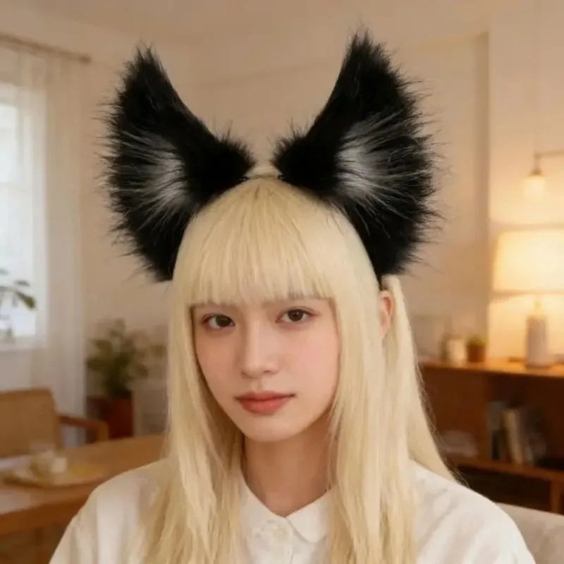 Simulation Wolf Ears Headband Furry Animal Ears Headwear Cute Halloween Party Cosplay Props Handmade Lolita Hair Accessories