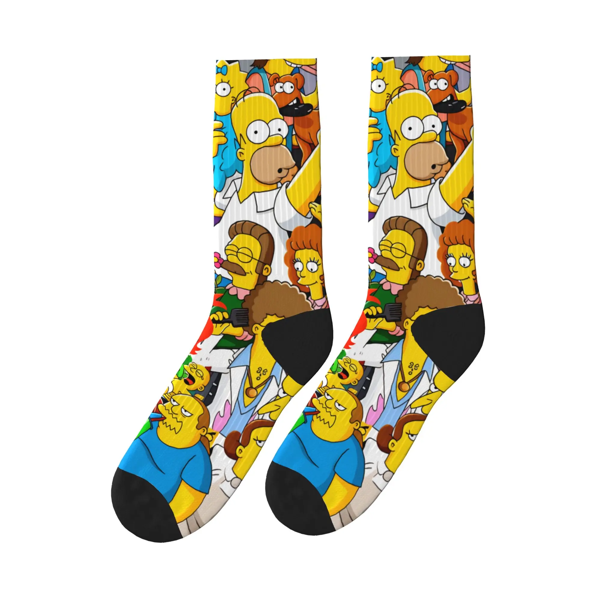 

S-Simpsons Family Cartoon Characters Socks Vintage Stockings Men Comfortable Running Sports Socks Autumn Graphic Anti Skid Socks