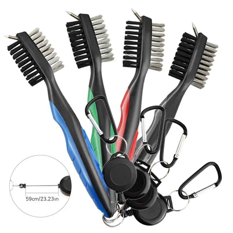 Golfbürste mit Rillenreiniger, einziehbarer Zip-Line-Aluminiumkarabiner, leicht, stilvoll, lässt sich einfach an der Golftasche befestigen, 2 Fuß, neu