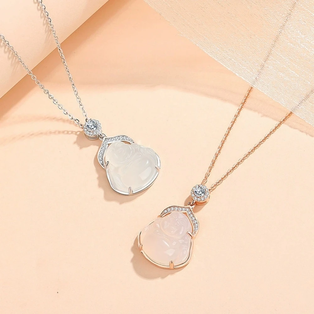 

‌New Natural Chalcedony Maitreya Buddha Necklace for Women S925 Sterling Silver New Chinese Chic Style Pendant