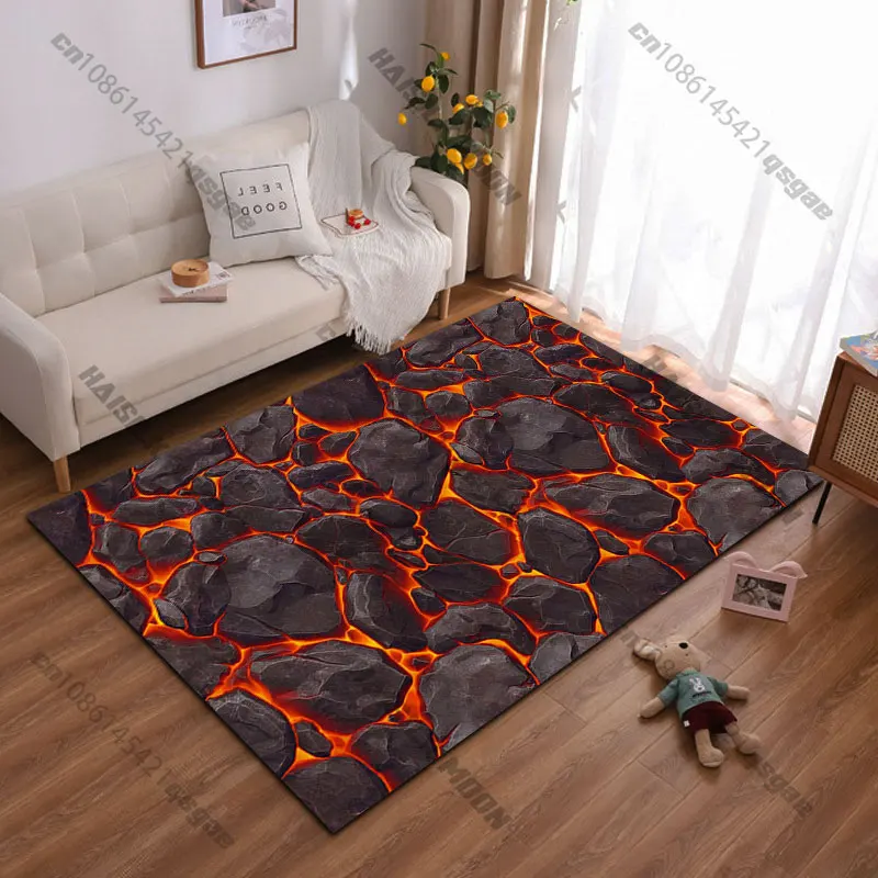 

Molten lava between dark rocks carpet Yoga living room room decor children's crawling mat doormat area rug games mat