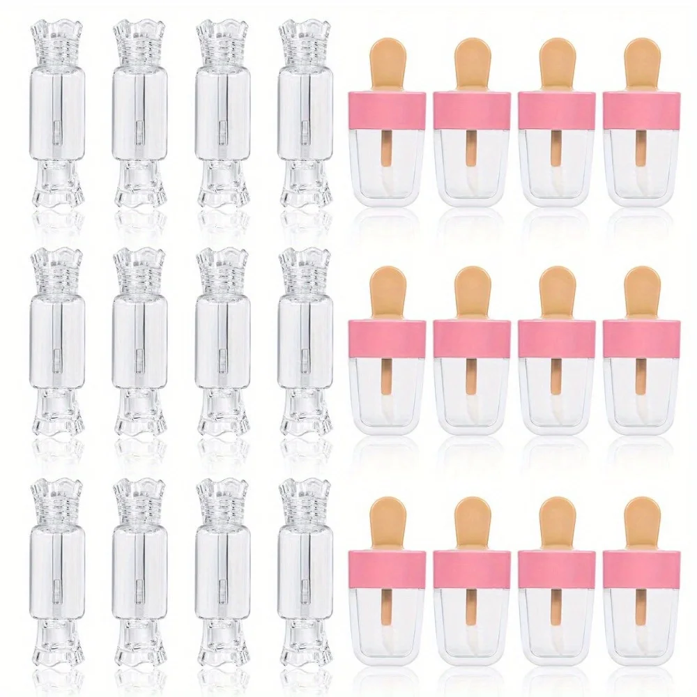 

24PCS Lip Gloss Tubes Candy Ice Cream Shape Lip Balm Empty Refillable Lipgloss for Girls Women DIY Cosmetics Travel Accessories