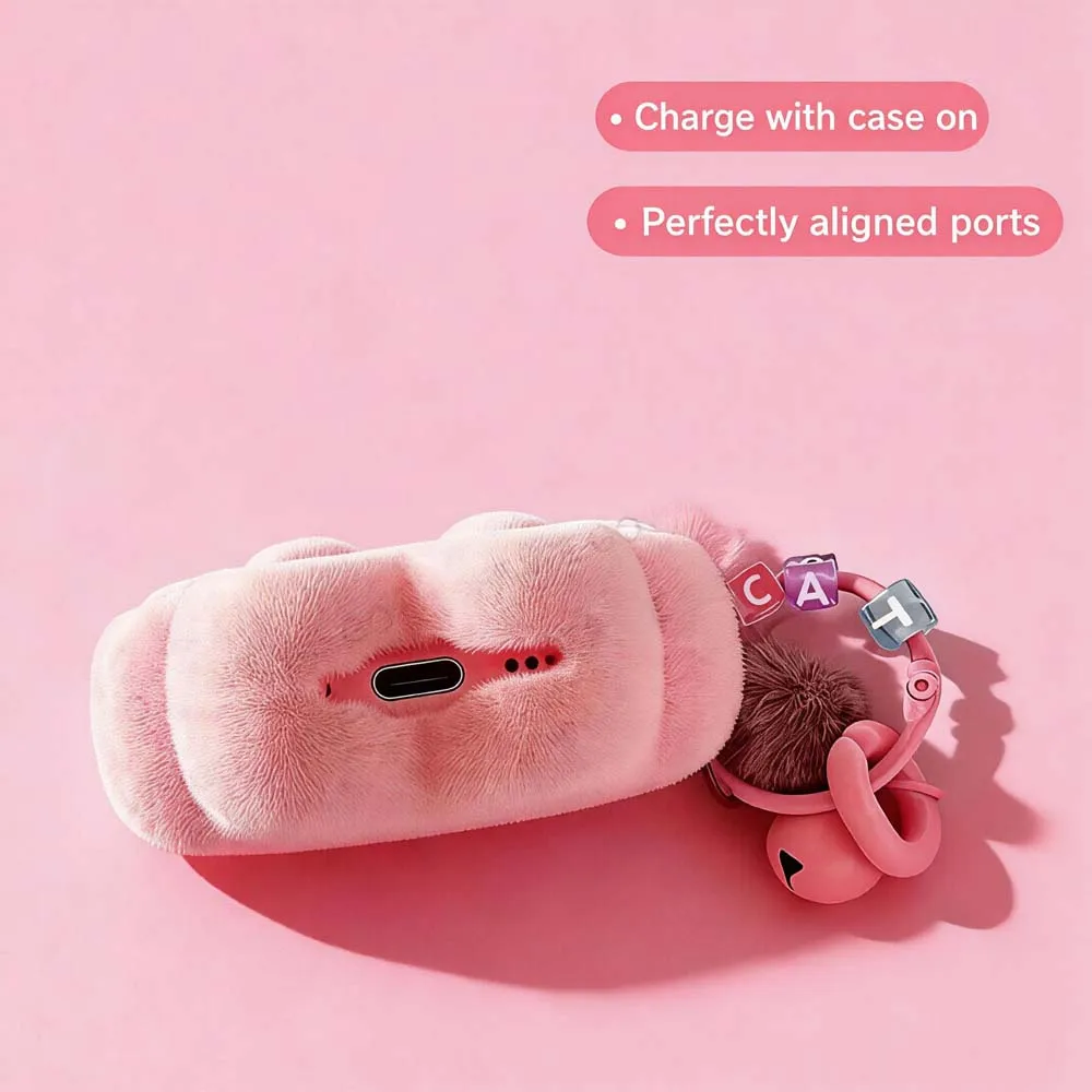 Pink Cat Paw Plush For AirPods Case Cute Furry Soft Protective Cover for AirPods Pro 2 Pro 3 AirPods 4 Kawaii Earbuds Case view 5