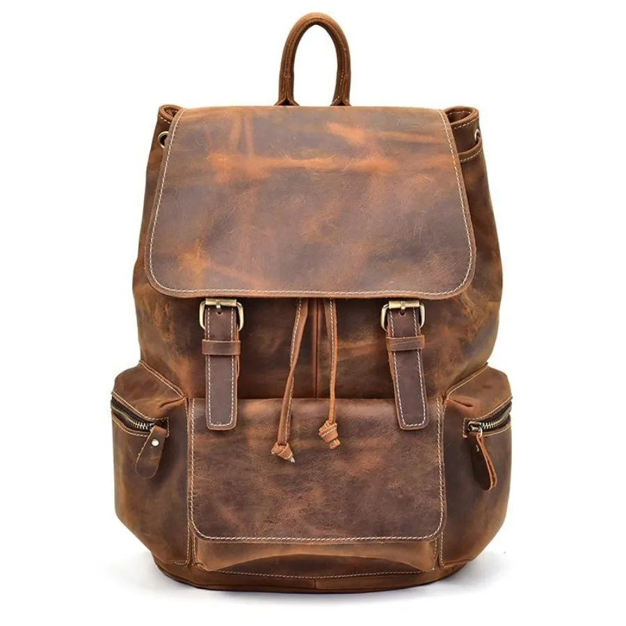 

The Hagen Backpack Vintage Leather Backpack for daily commute, brown full-grain leather, water-resistant and scratch-proof fini
