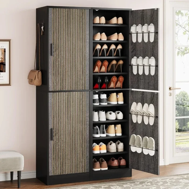 

10-Tier Narrow Tall Shoe Cabinet Set with Adjustable Shelves and Slipper Rack