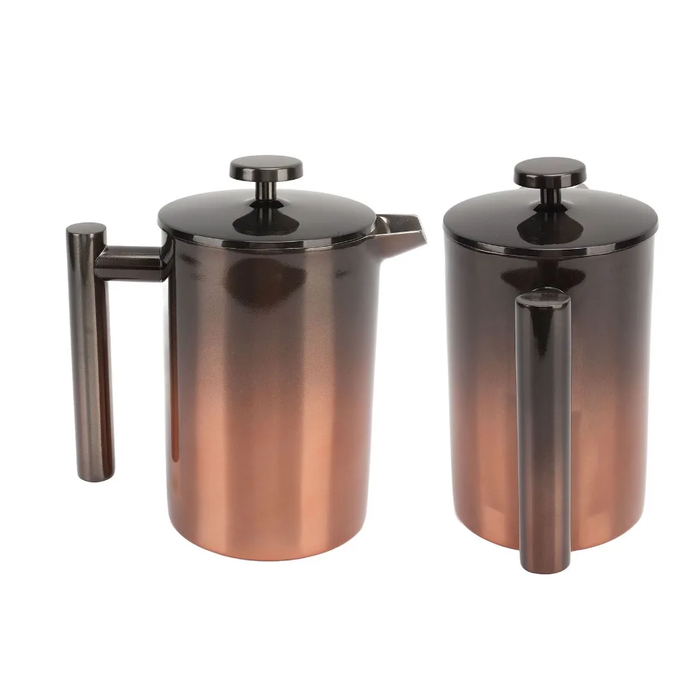 Double Layer 304 Stainless Steel French Press Coffee Maker Gradient Ramp Design 800ml Capacity Stainless Steel Coffee Press