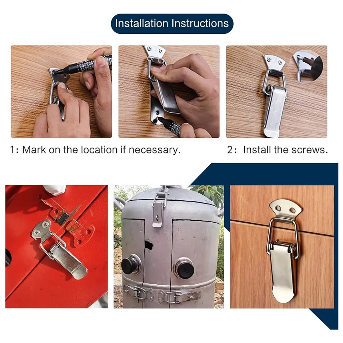 

Y1519A J~10Pcs Spring Loaded Toggle Catch, Stainless Steel Spring Toggle Lock with Padlock Hole for Cabinet, Wooden Case Large